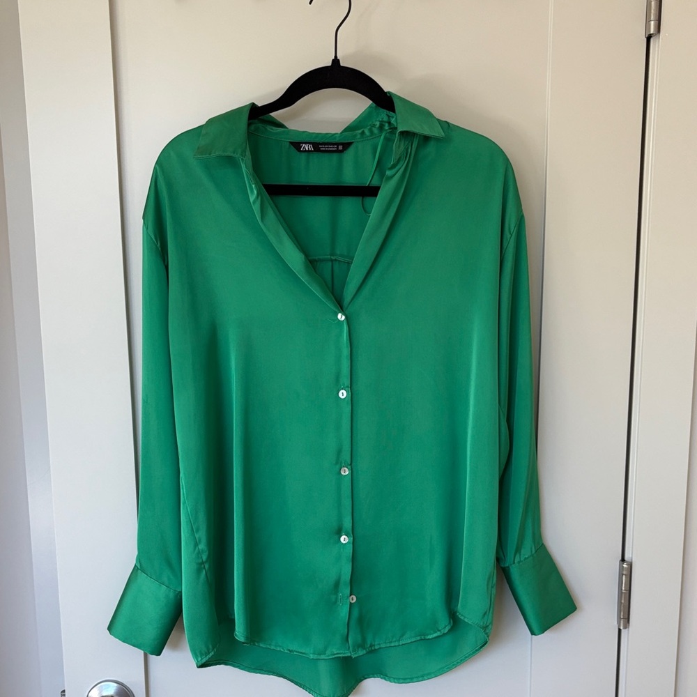 Zara Vibrant Green Button-Down Shirt